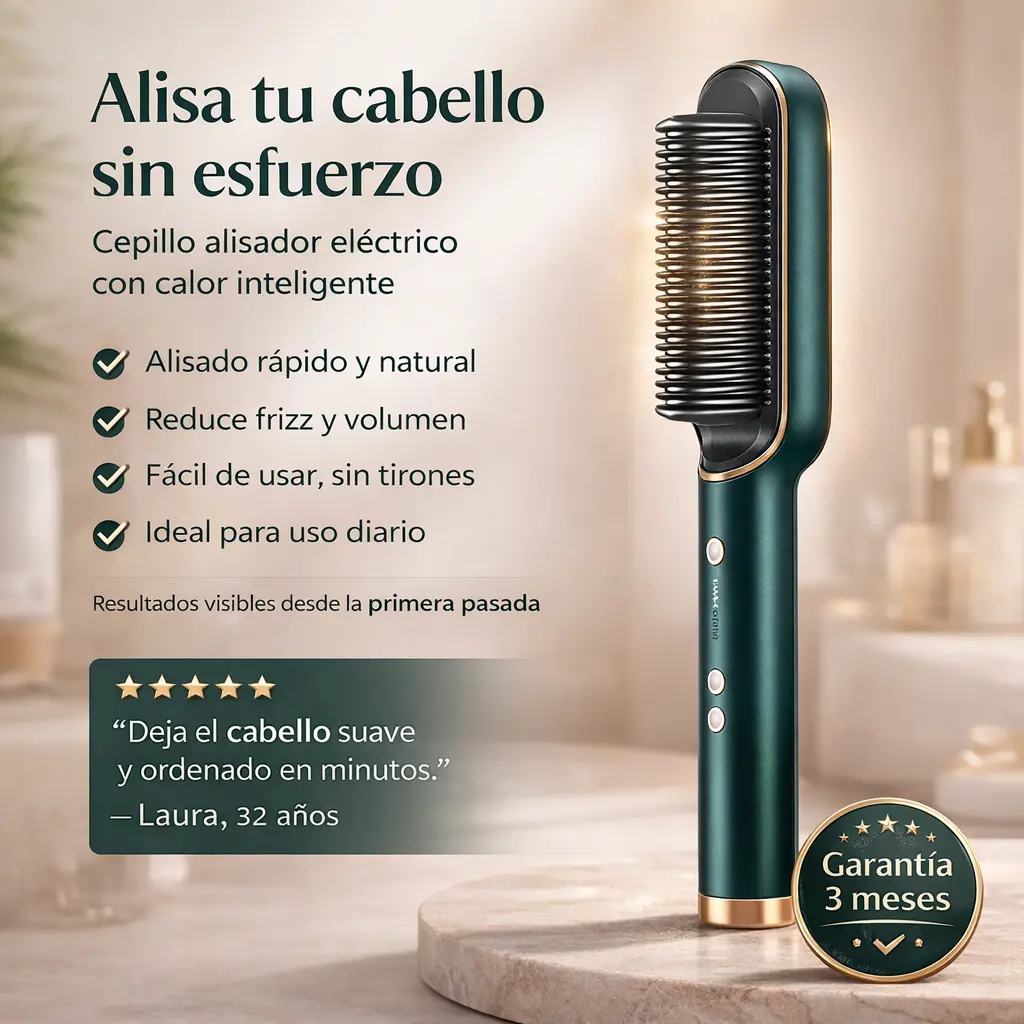 Cepillo Alisador Eléctrico para Cabello y Barba, Alternativa Rápida a la Plancha, Peina y Alisa al Instante, Reduce Encrespamiento, Apto para Cabello Grueso, Delgado y Ondulado - Imagen 2